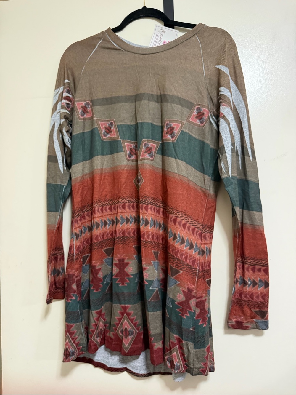 Roper Aztec-Pattern Crew Neck Sweater in Rust, Olive & Taupe